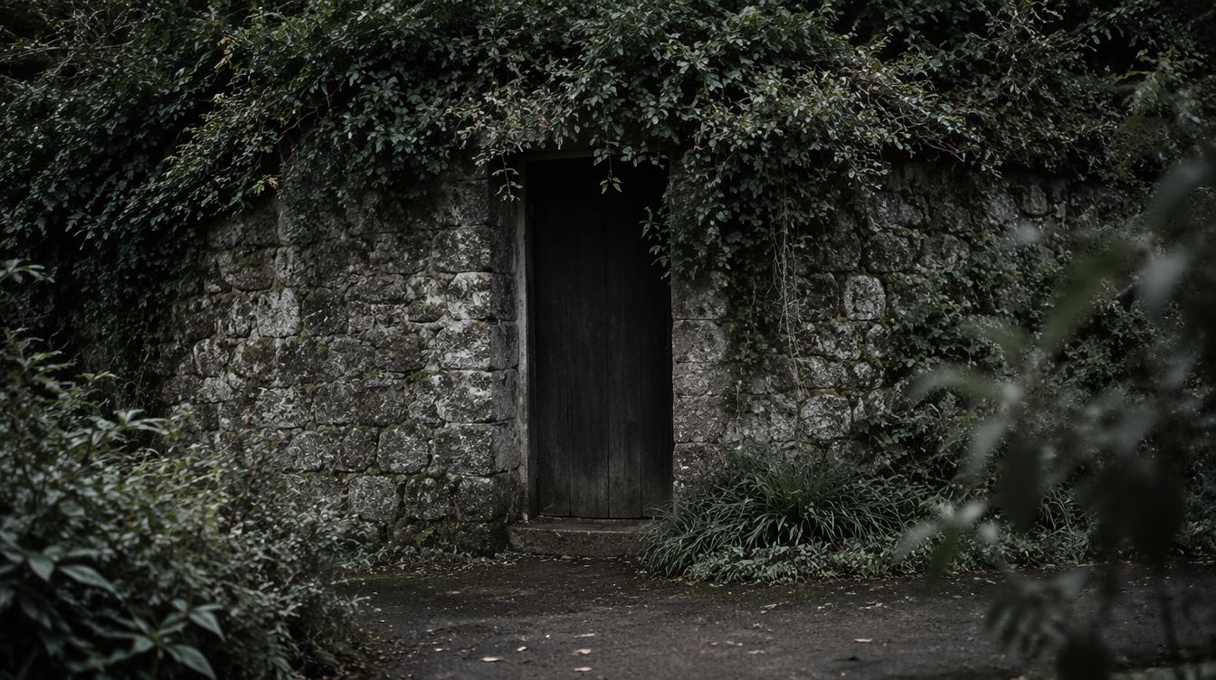 A discreet timber entrance in a weathered stone wall
